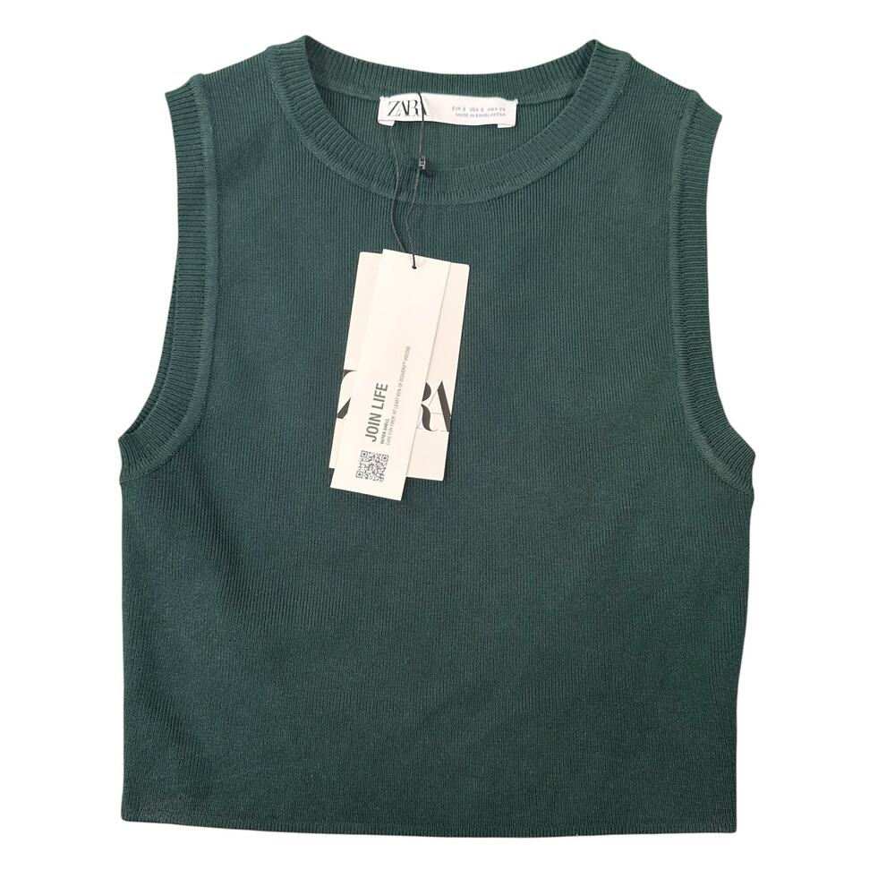 Zara Women's Knit Crop Top Green Size S